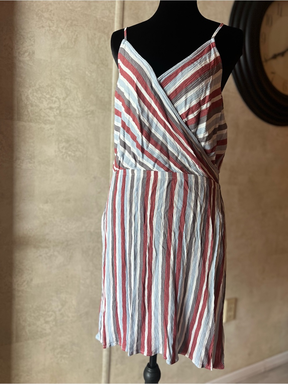 Market & Spruce Striped Wrap-Front Mini Dress in Red and Blue